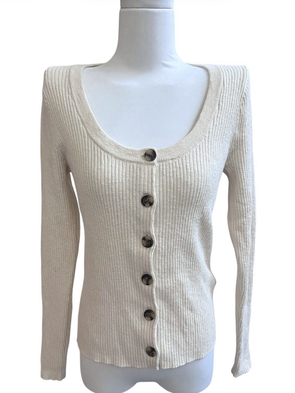 Madewell Scoopneck Cardigan Sweater Button Down Knit Top Cream Sz S Stretchy